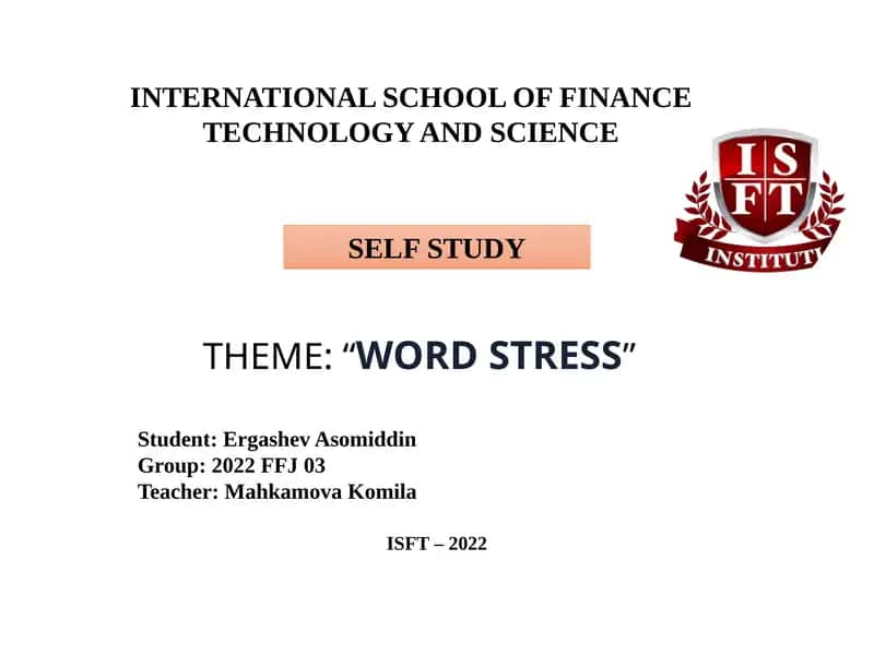 WORD STRESS 1