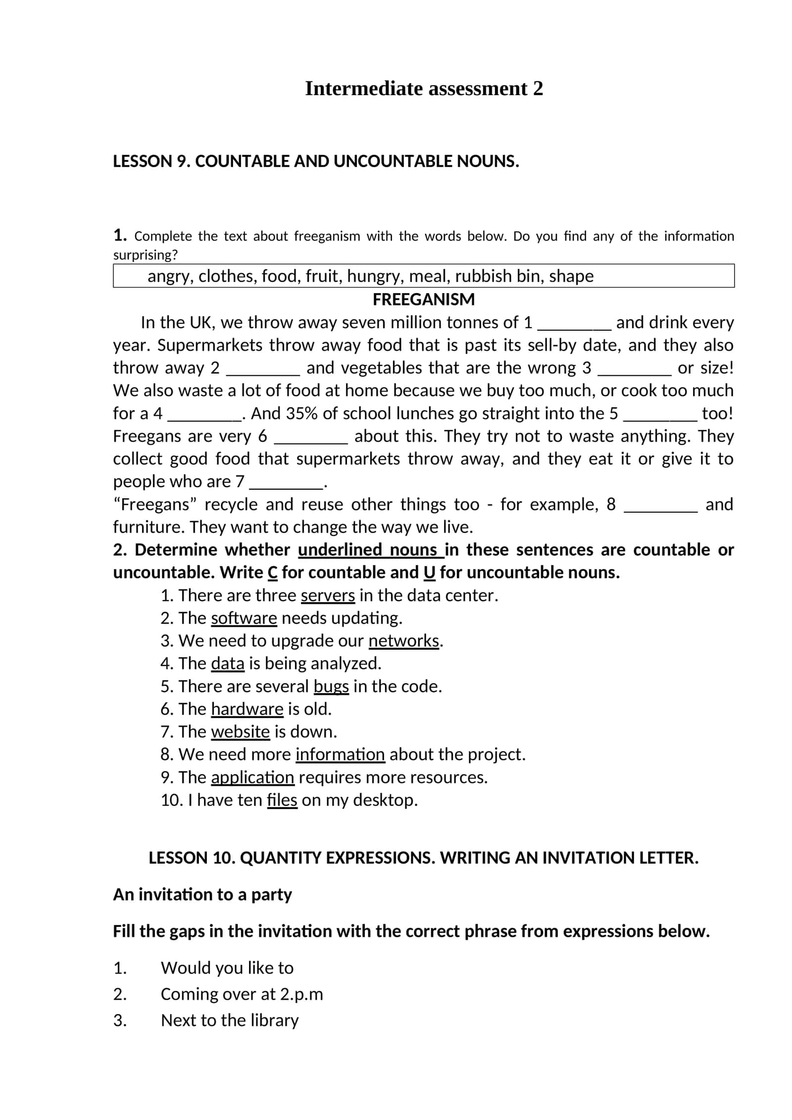 LESSON 9. COUNTABLE AND UNCOUNTABLE NOUNS 1