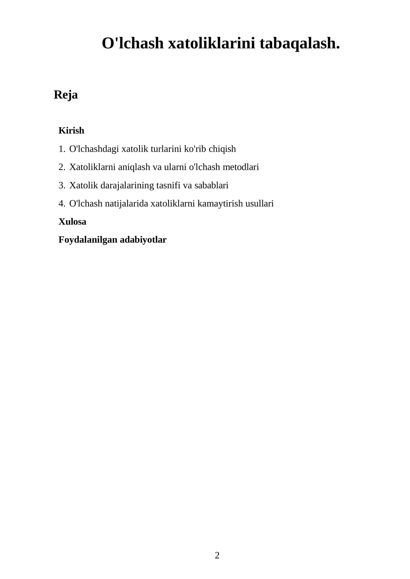 O'lchash xatoliklarini tabaqalash 1