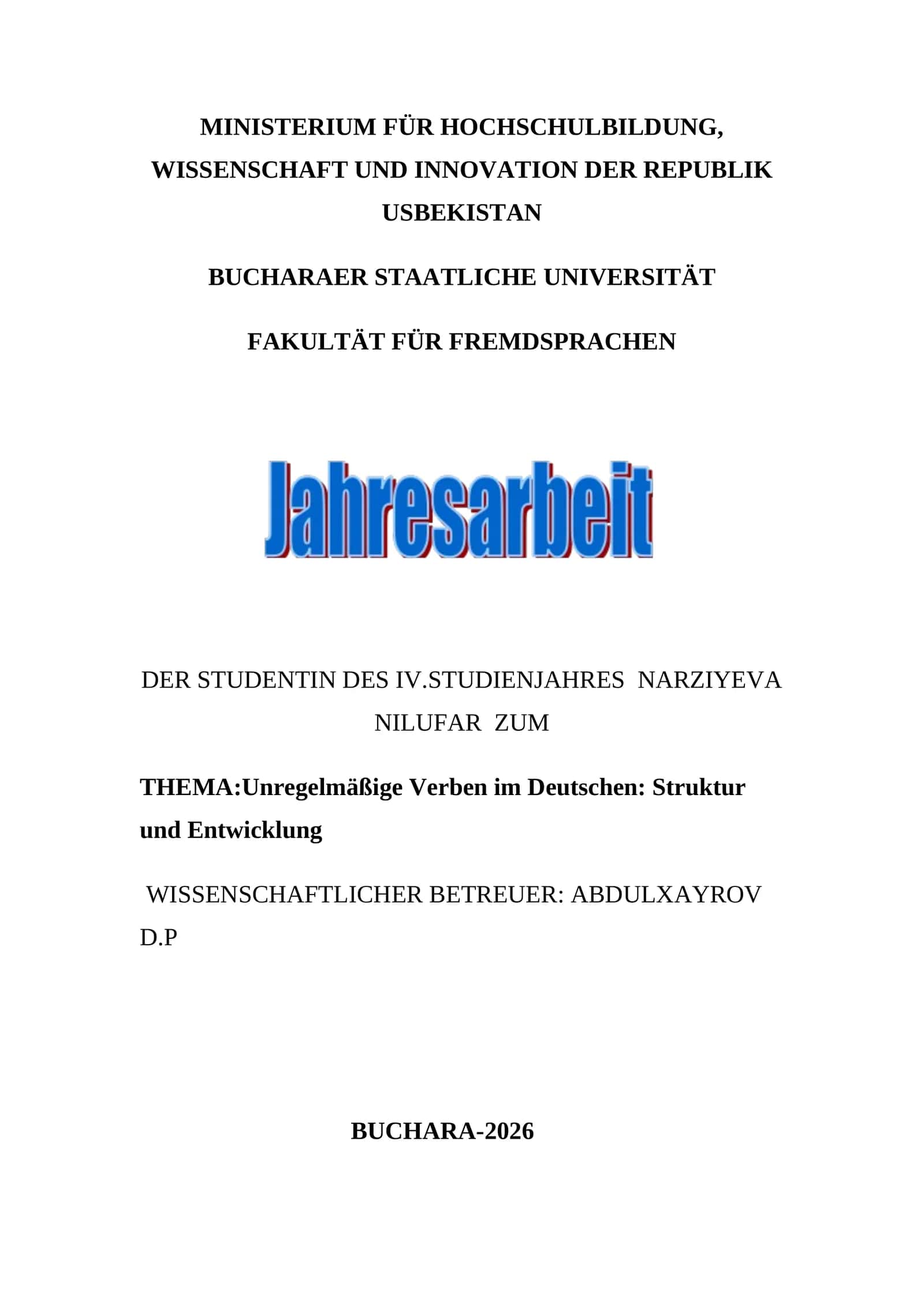 Unregelmäßige Verben im Deutschen: Struktur und Entwicklung 1