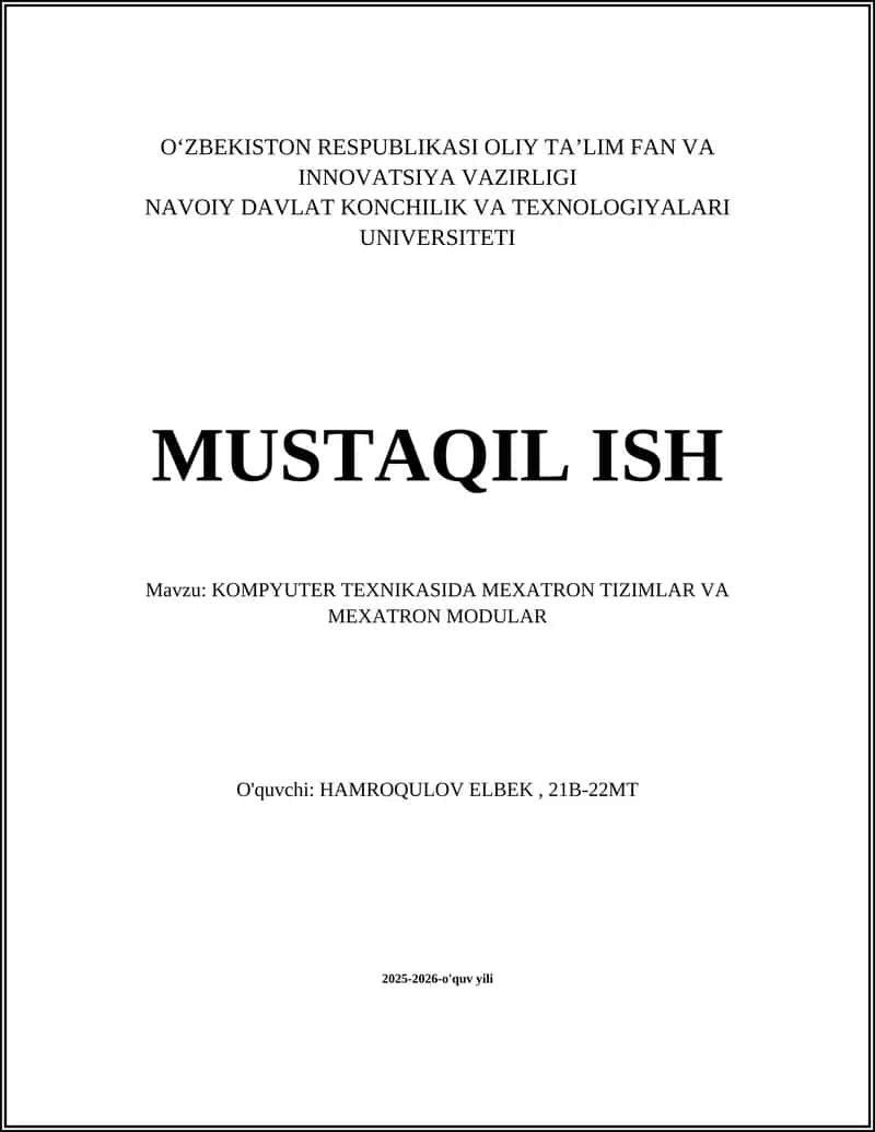 KOMPYUTER TEXNIKASIDA MEXATRON TIZIMLAR VA MEXATRON MODULAR 1