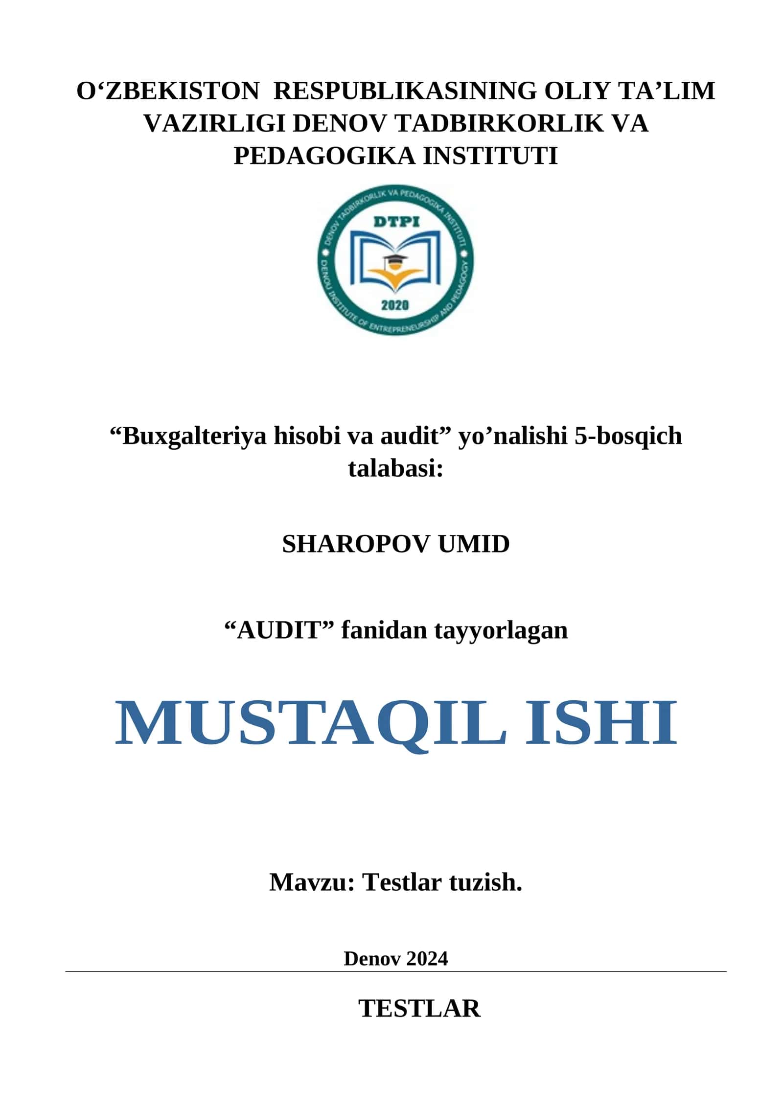 Testlar tuzish 1