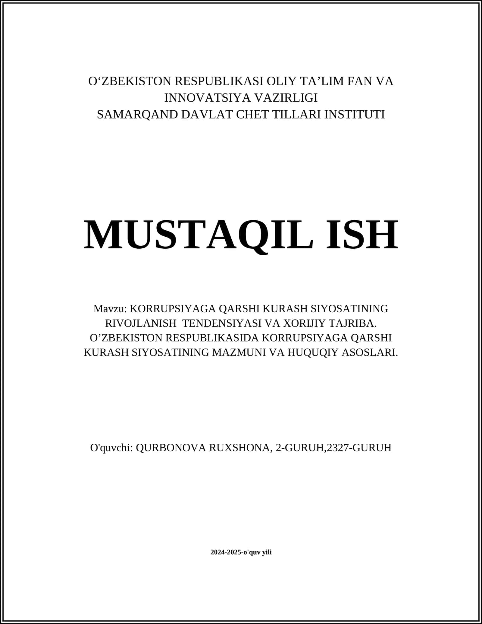 KORRUPSIYAGA QARSHI KURASH SIYOSATINING RIVOJLANISH TENDENSIYASI VA XORIJIY TAJRIBA 1
