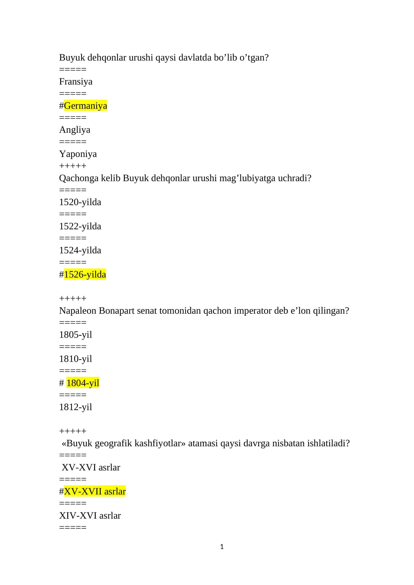 Jahon tarixi test 1