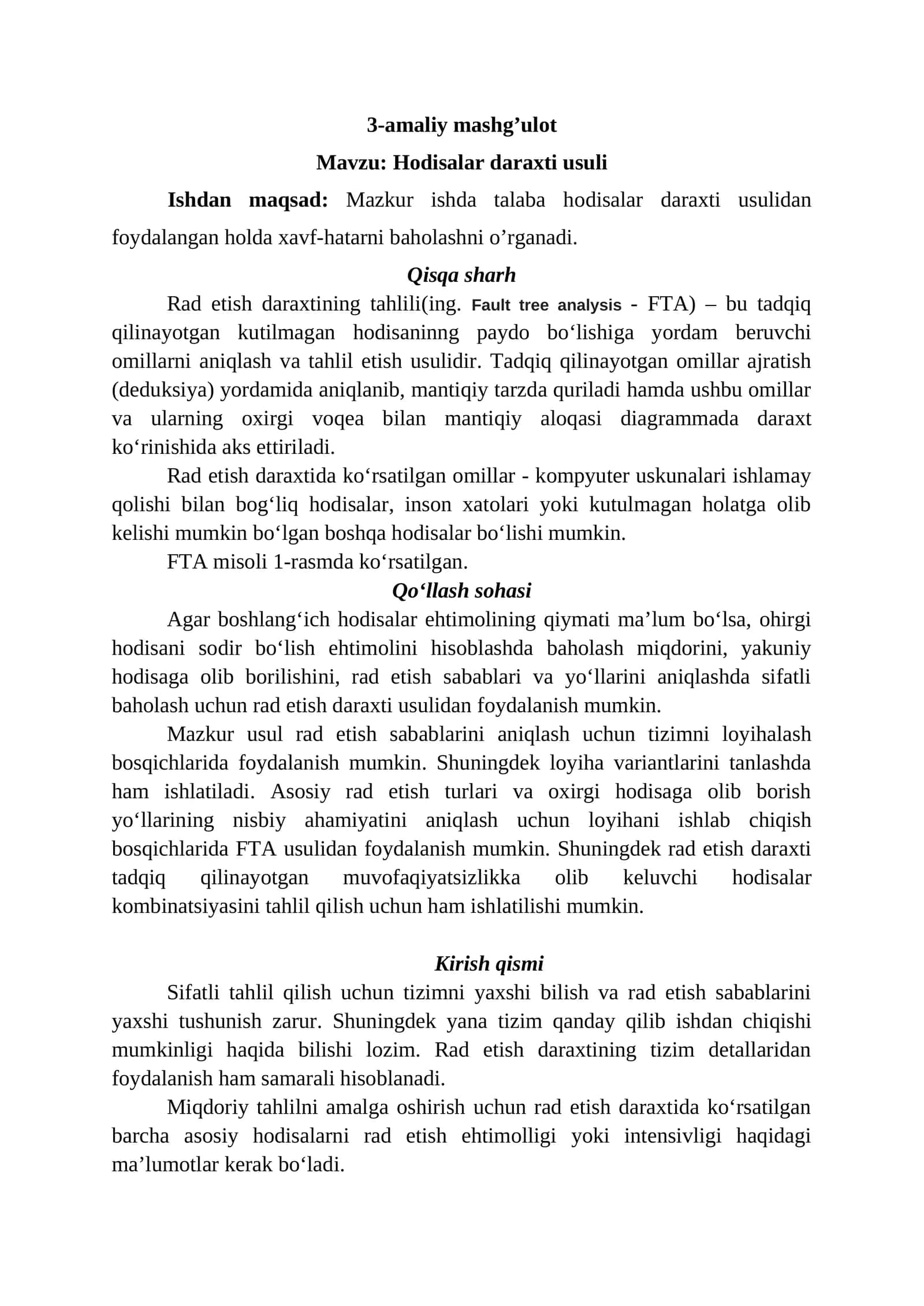 Hodisalar daraxti usuli 1
