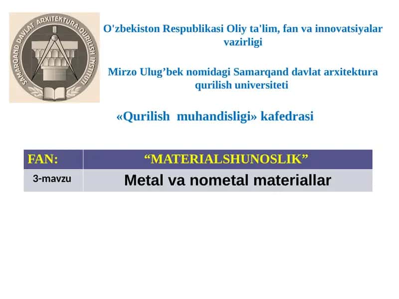 Мetal va nometal materiallar 1