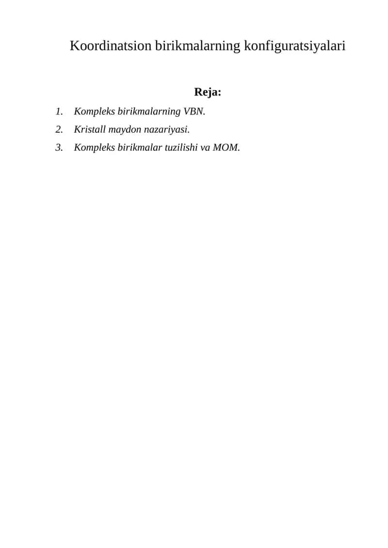 Koordinatsion birikmalarning konfiguratsiyalari 1