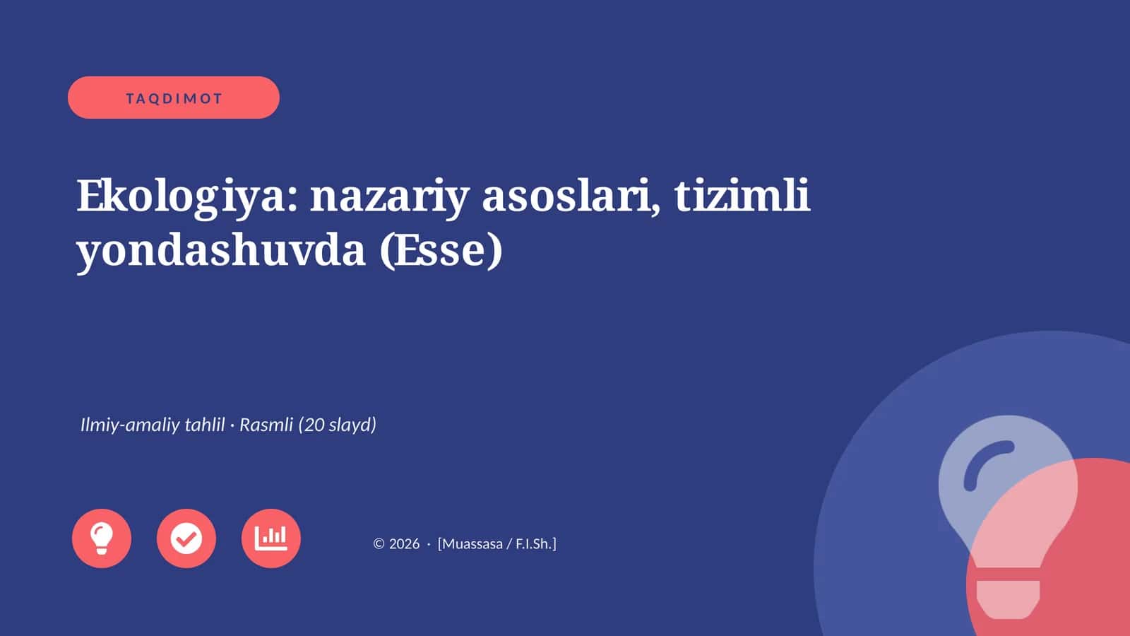 Ekologiya: nazariy asoslari, tizimli yondashuvda (Esse) 1