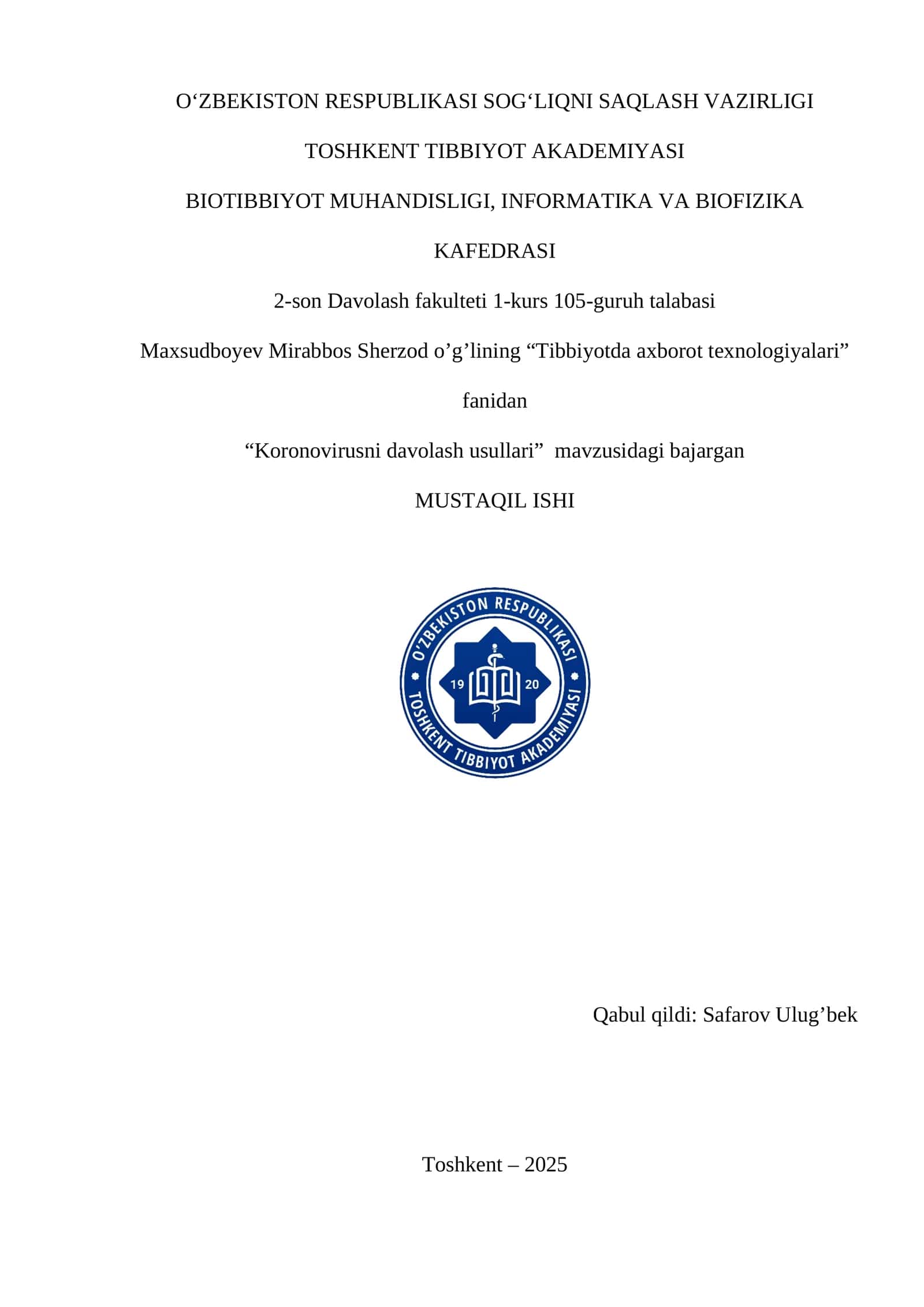 Koronovirusni davolash usullari 1