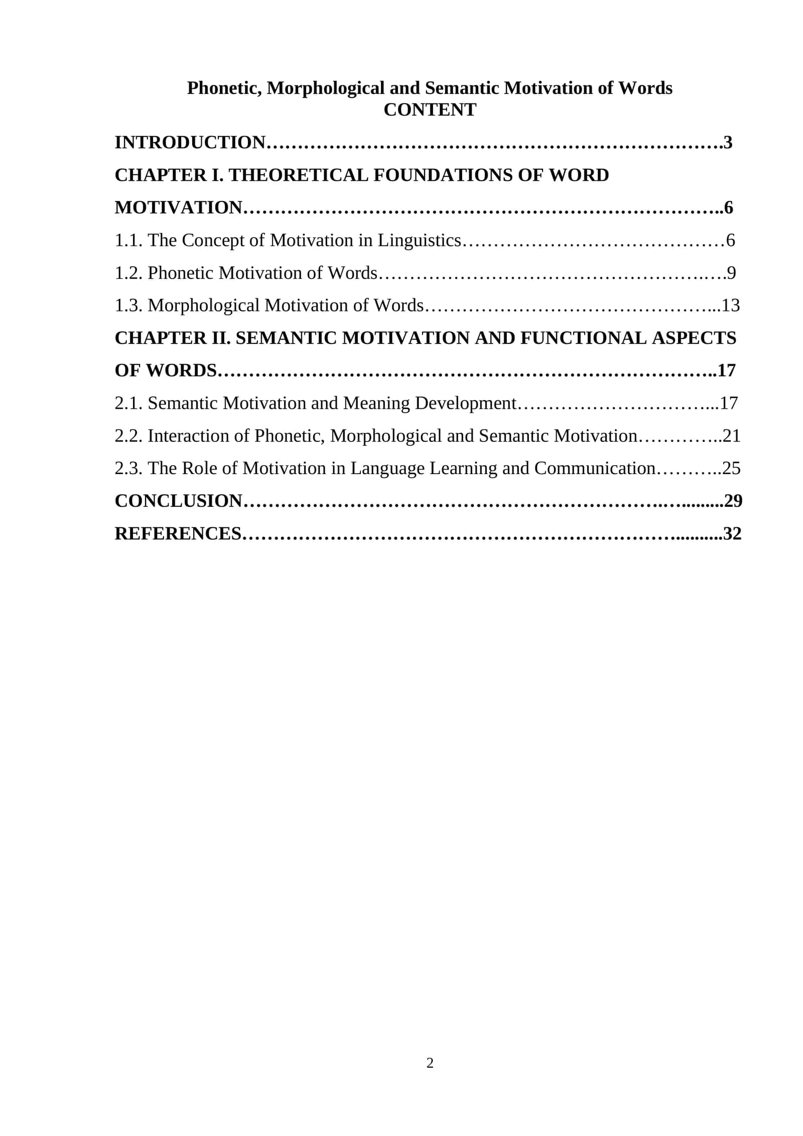 Phonetic, Morphological and Semantic Motivation of Words 1