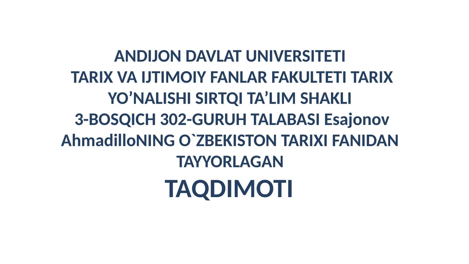O`ZBEKISTONTARIXIFANI 1
