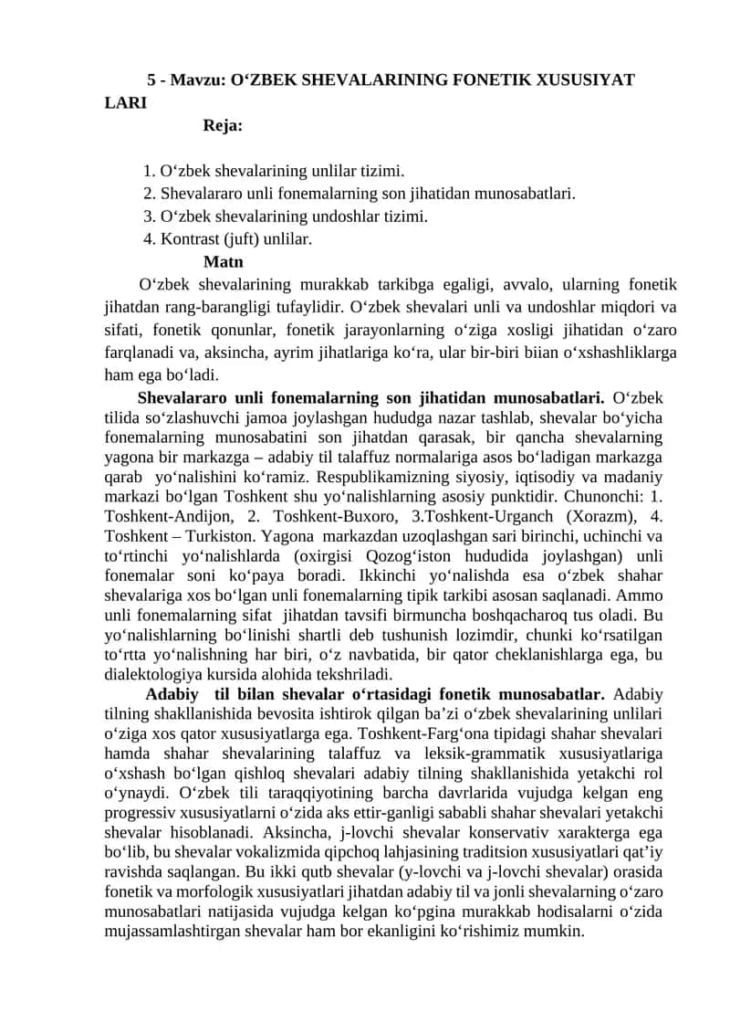 Oʻzbek Shevalarining Fonetik Xususiyat 1