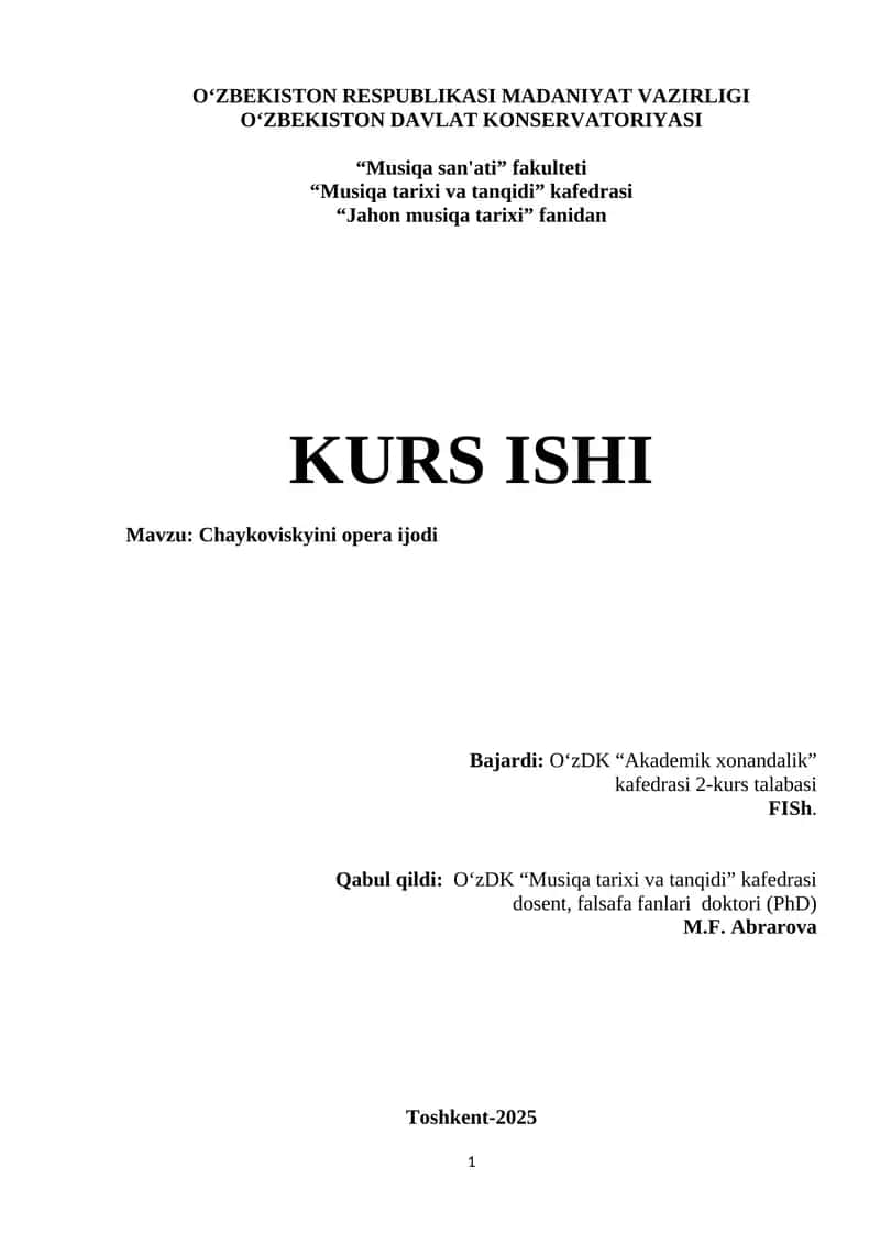 Chaykoviskyini opera ijodi 1