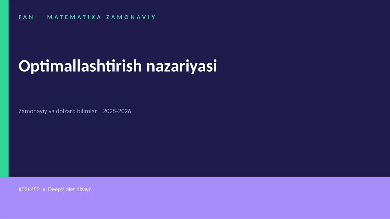 Optimallashtirish nazariyasi 1