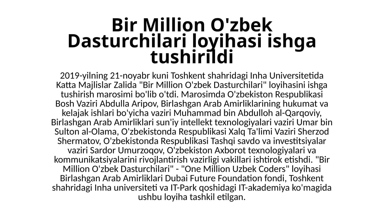 Bir Million O'zbek Dasturchilari 1