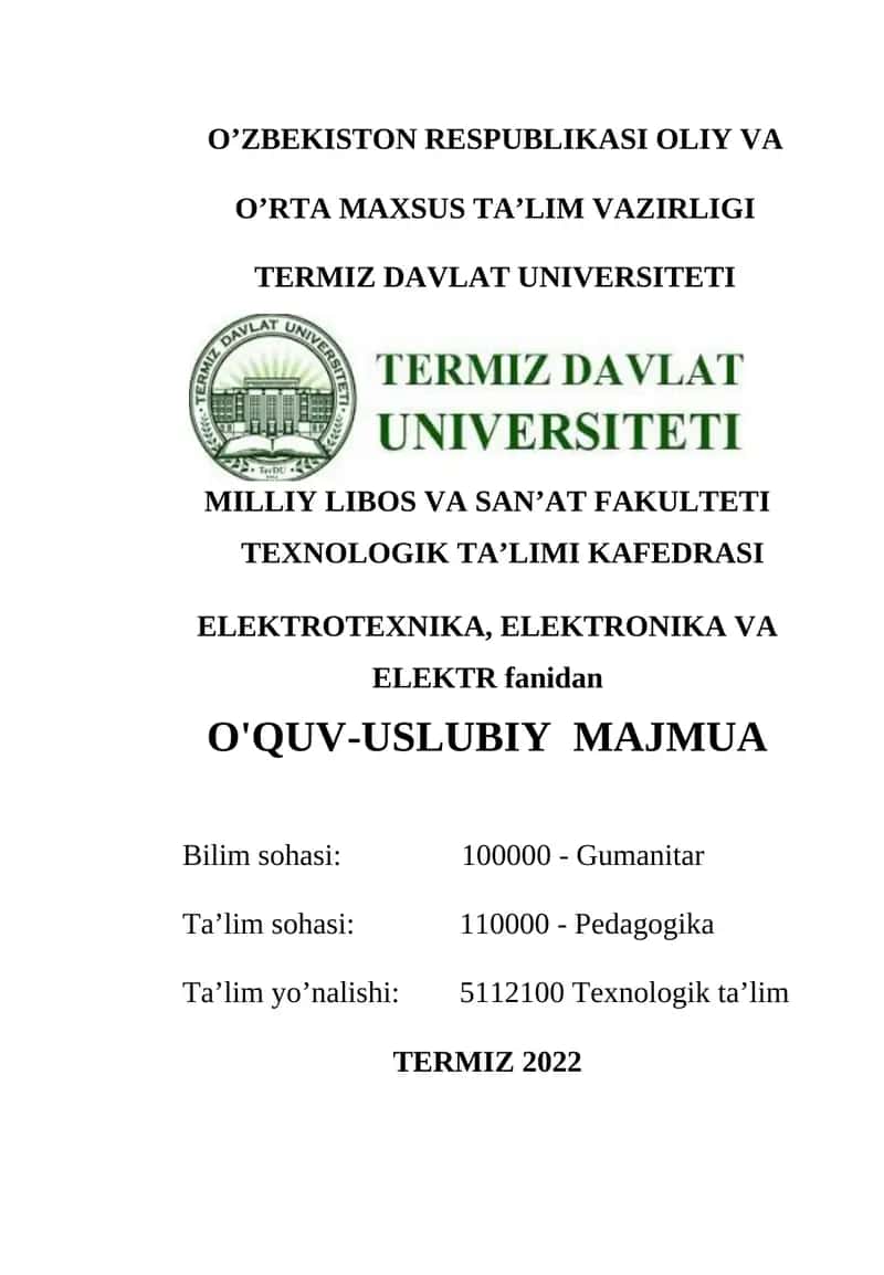 Fanning o‘quv uslubiy majmuasi 1