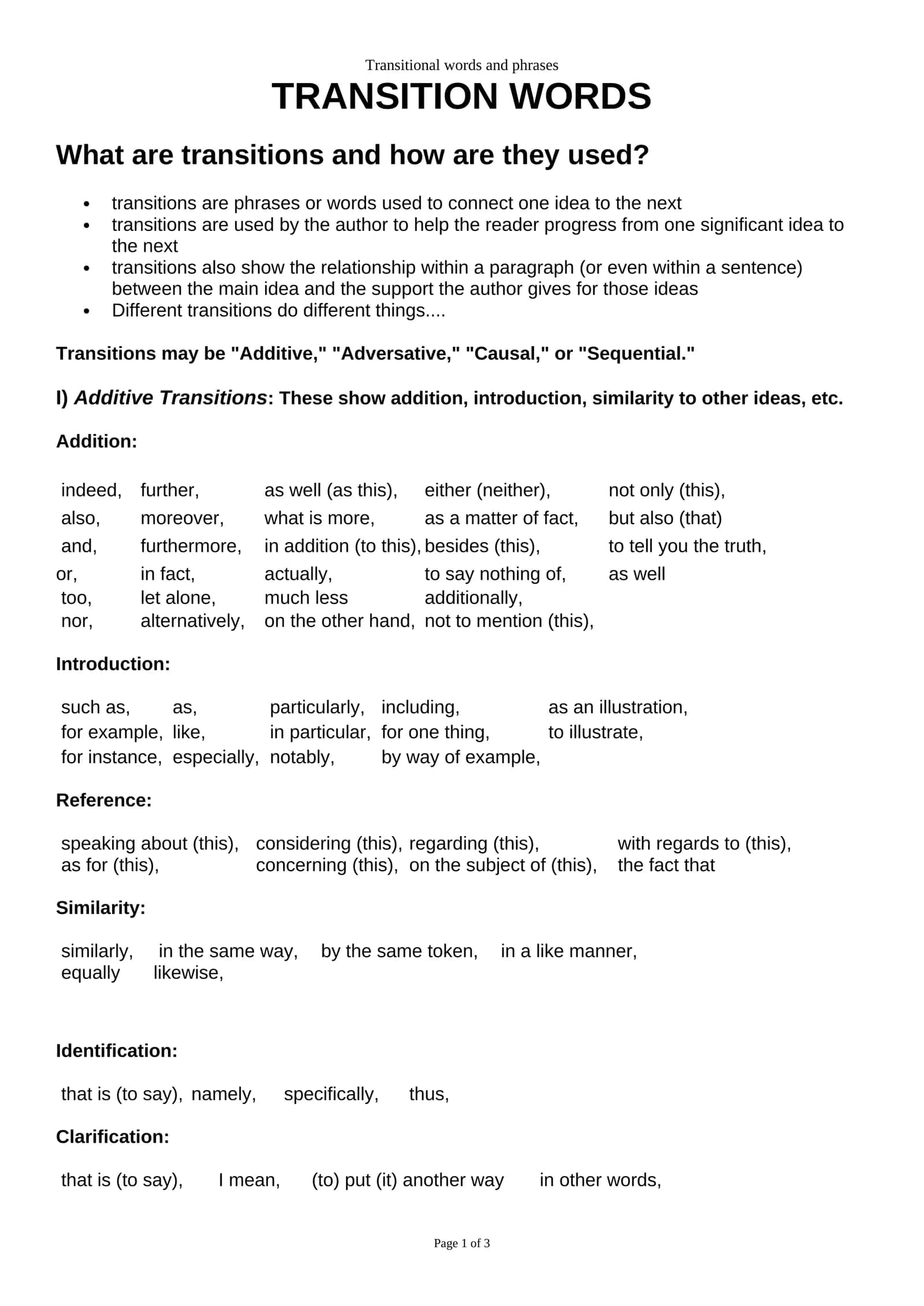 Transitional words and phrases 1