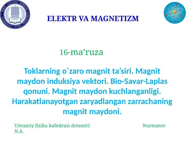 ELEKTR VA MAGNETIZM 1