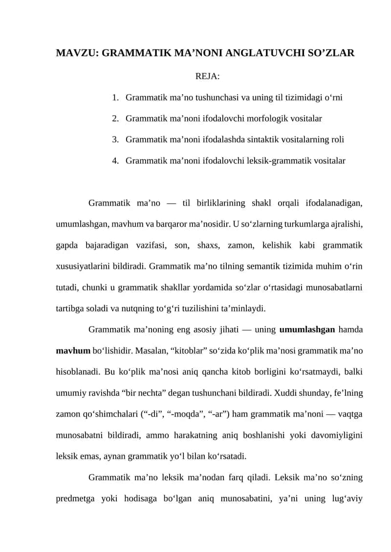 GRAMMATIK MA’NONI ANGLATUVCHI SO’ZLAR 1