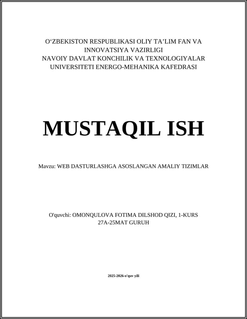 WEB DASTURLASHGA ASOSLANGAN AMALIY TIZIMLAR 1