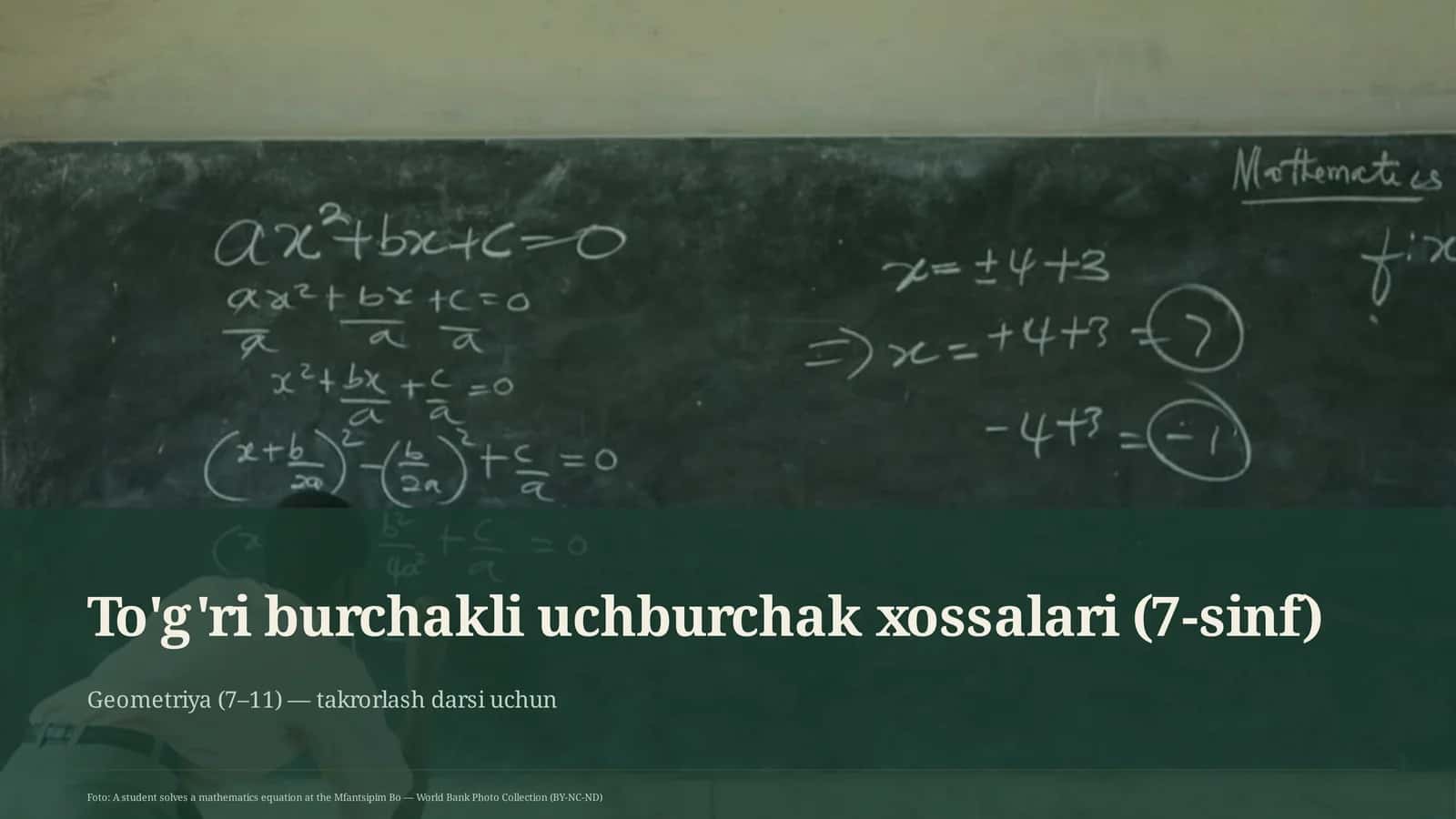 To'g'ri burchakli uchburchak xossalari (7-sinf) 1