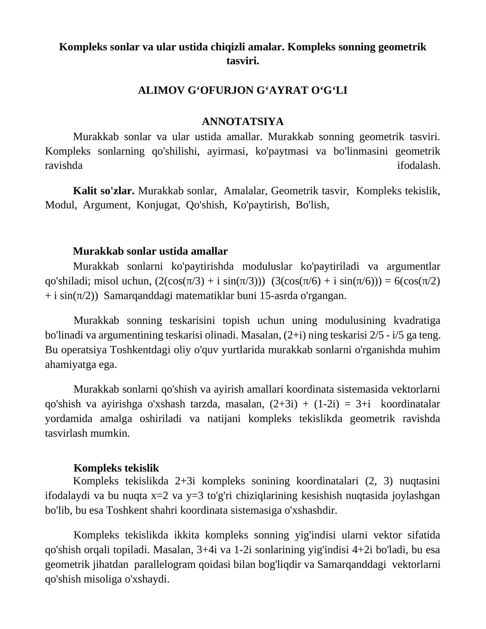 Murakkab sonlar va ular ustida amallar 1