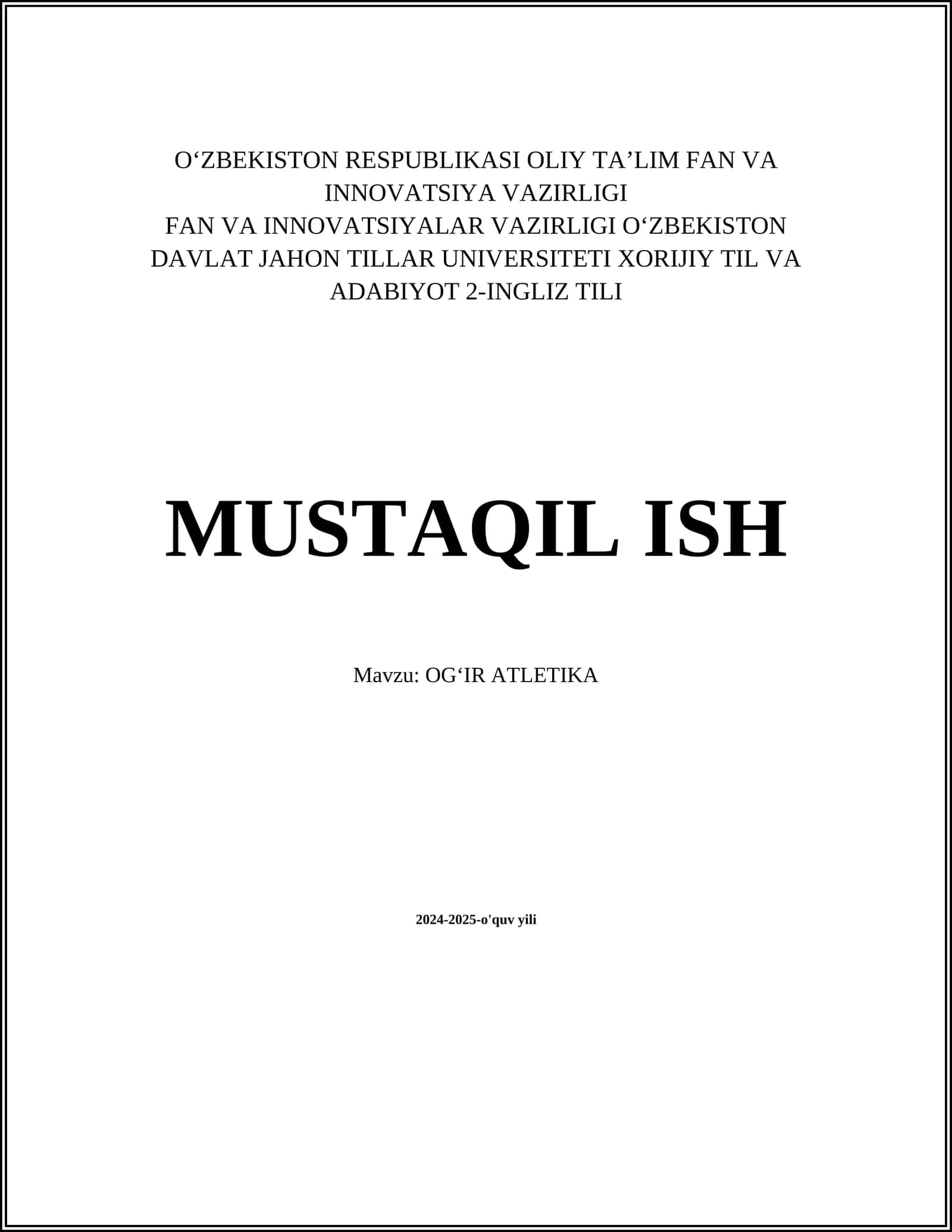 OGʻIR ATLETIKA 1