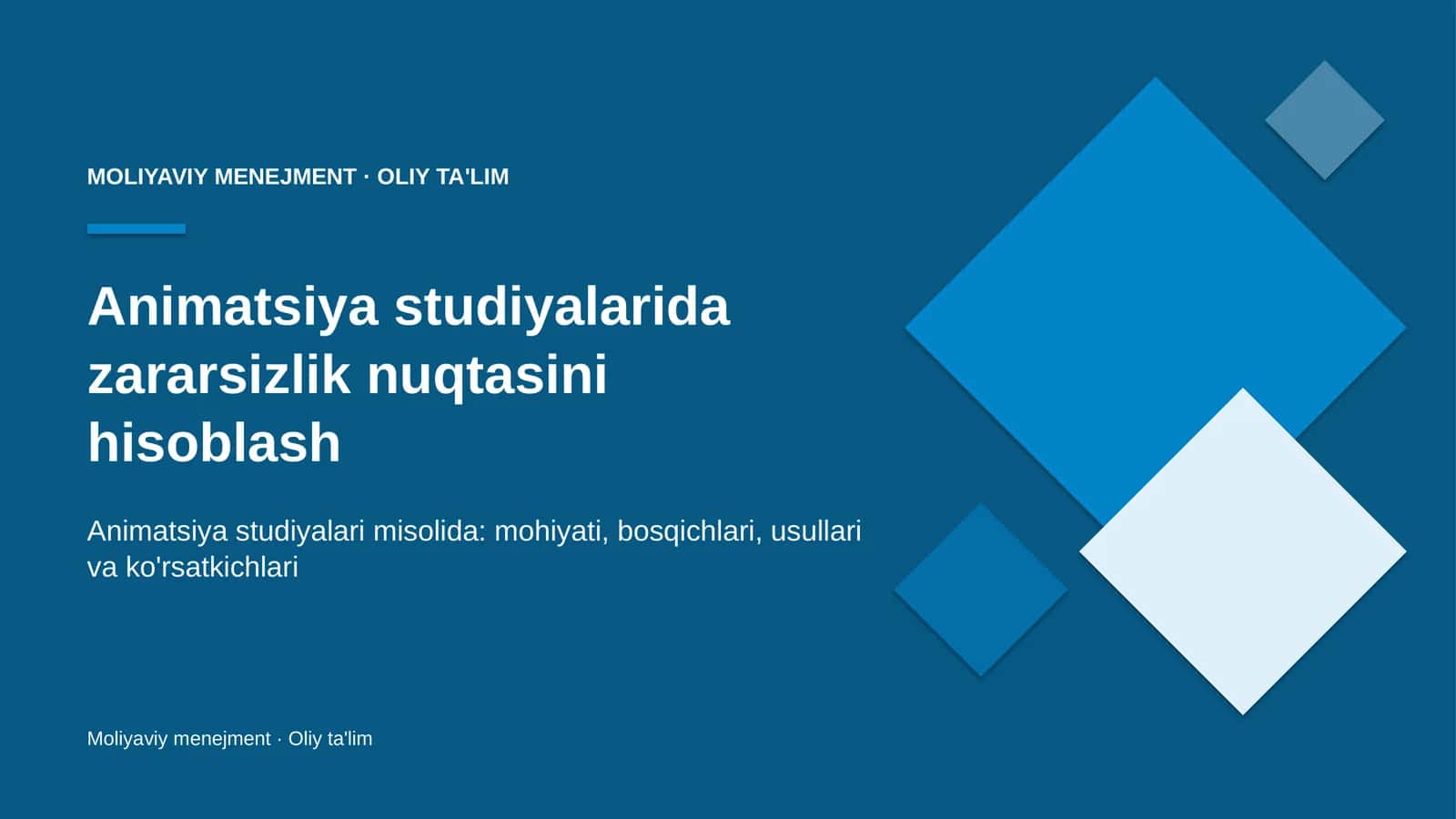 Animatsiya studiyalarida zararsizlik nuqtasini hisoblash 1