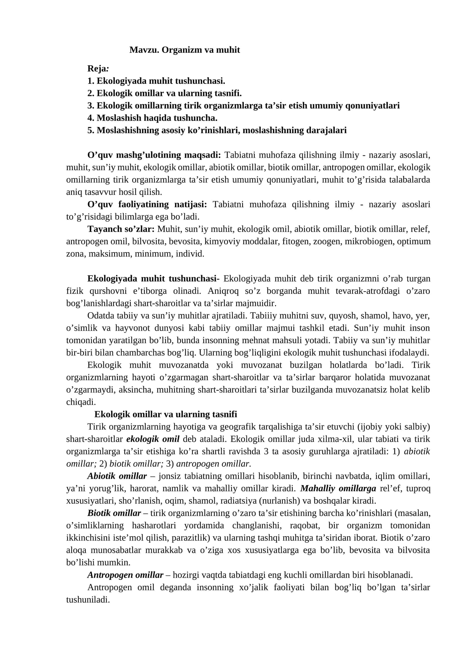 Organizm va muhit 1