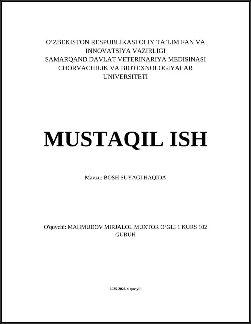 BOSH SUYAGI HAQIDA 1
