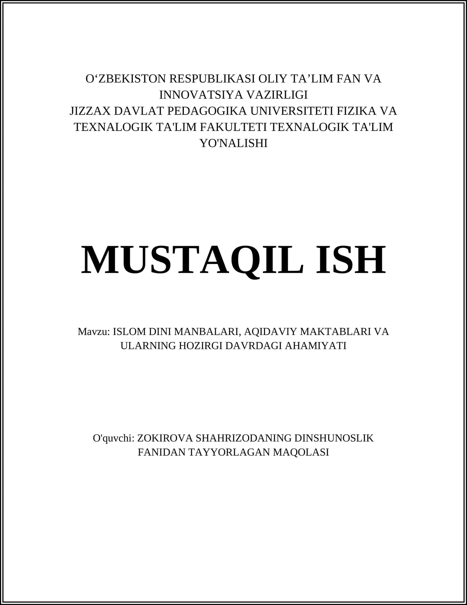 ISLOM DINI MANBALARI 1