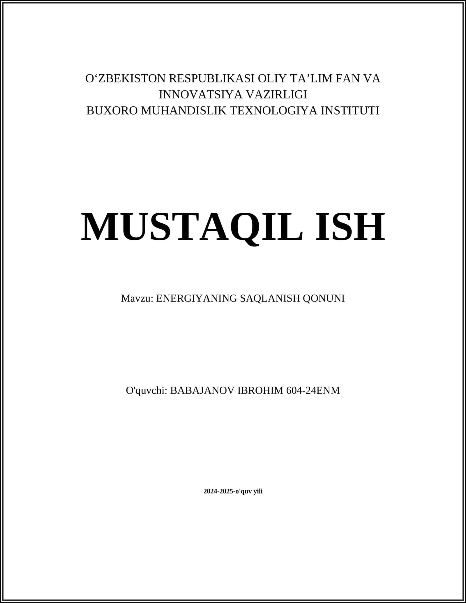 ENERGIYANING SAQLANISH QONUNI 1