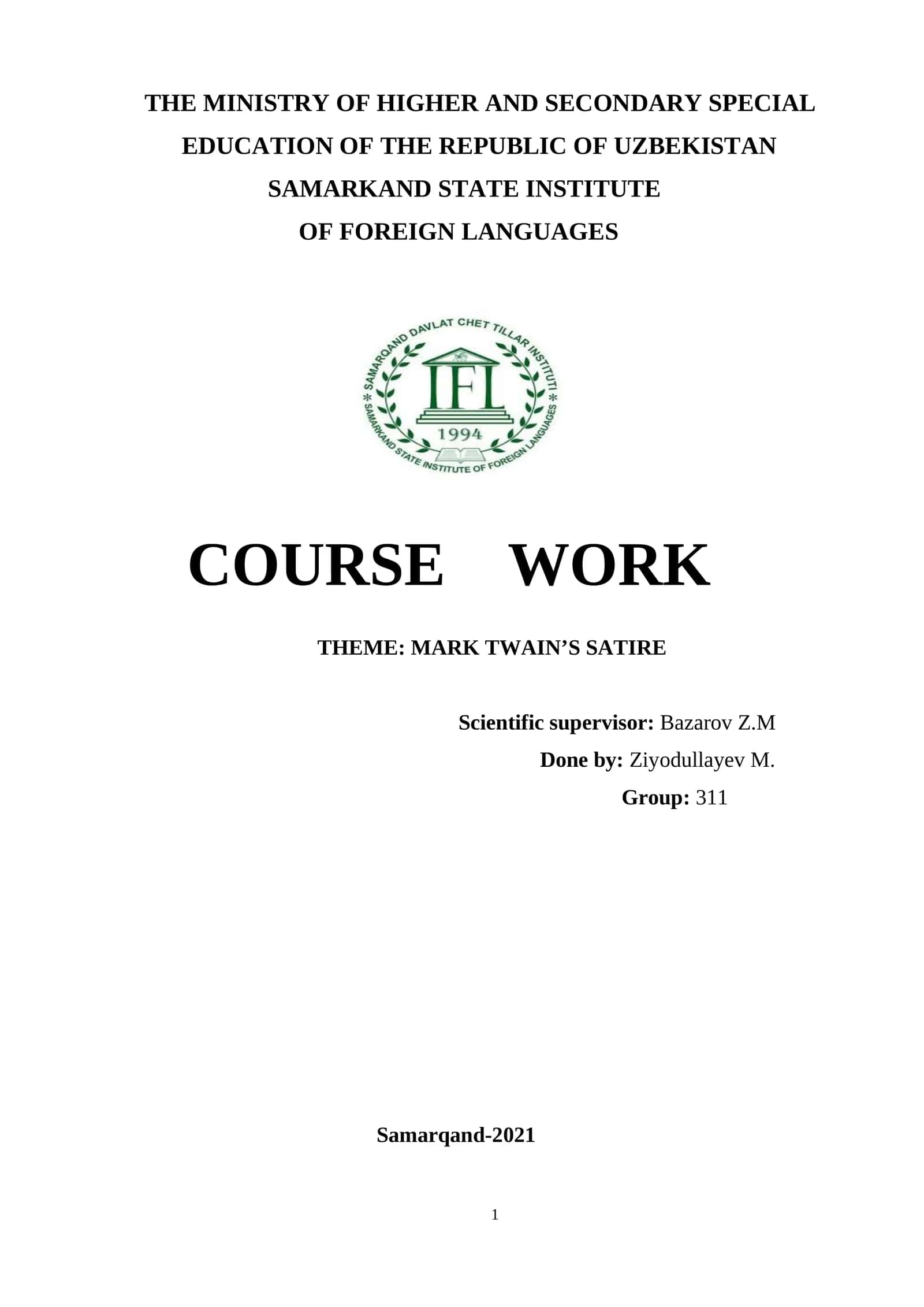MARK TWAIN’S SATIRE 1
