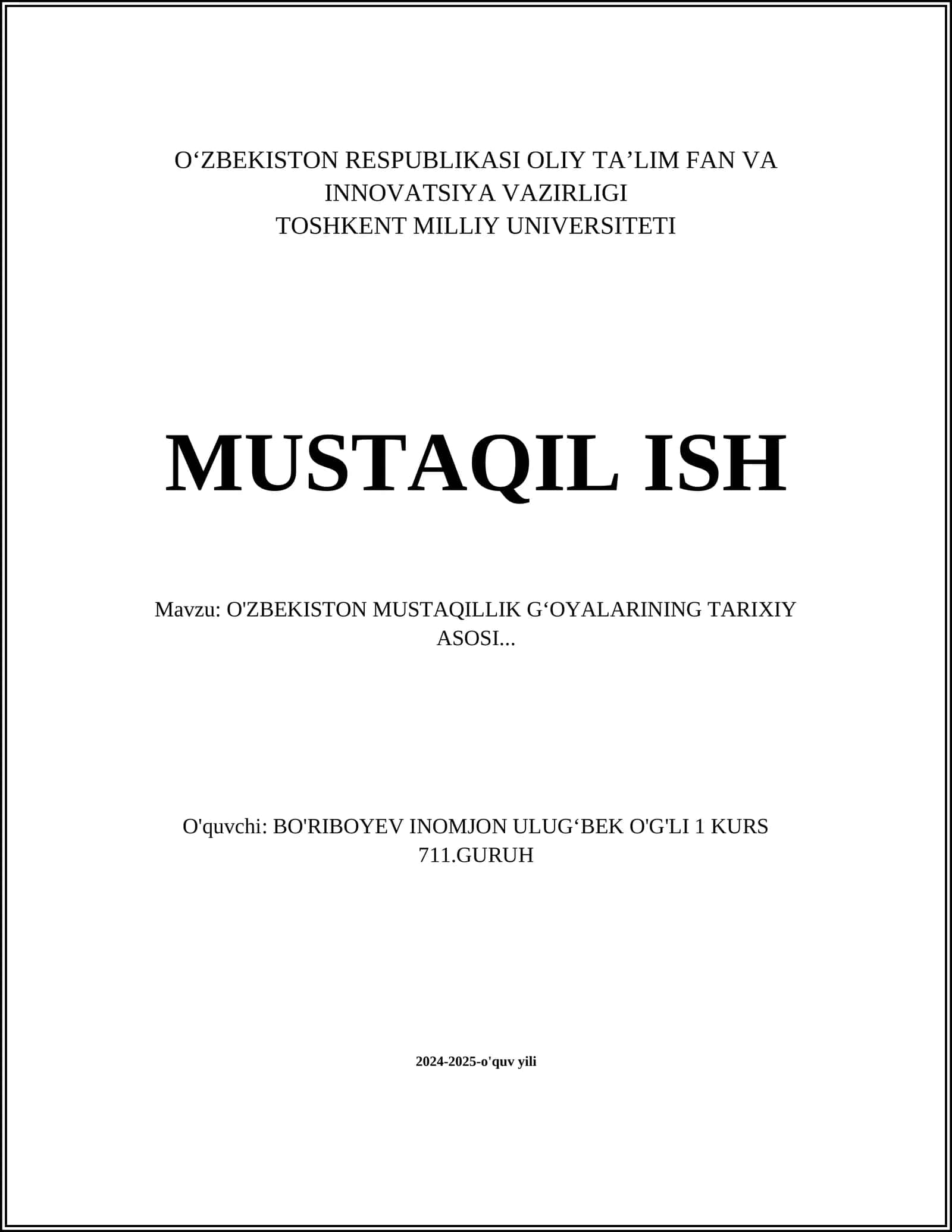 O'ZBEKISTON MUSTAQILLIK GʻOYALARINING TARIXIY ASOSI 1