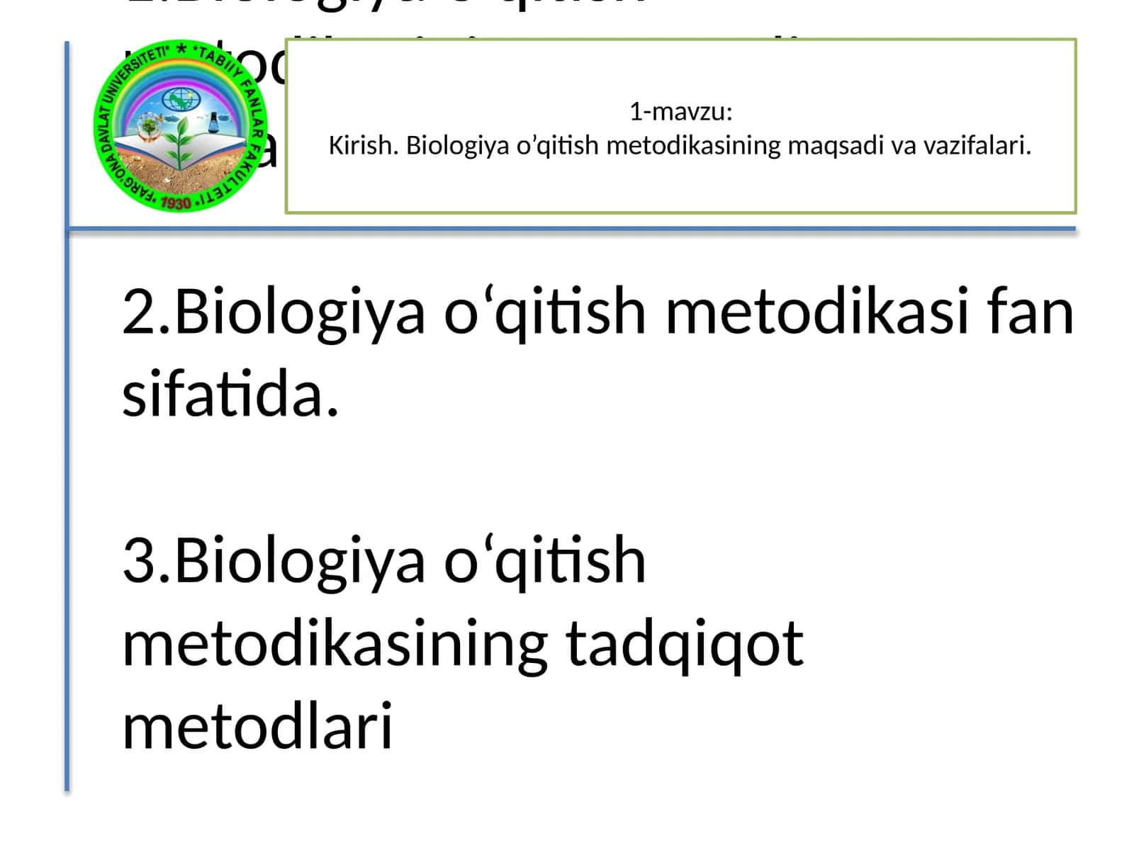 Biologiya o‘qitish metodikasi 1