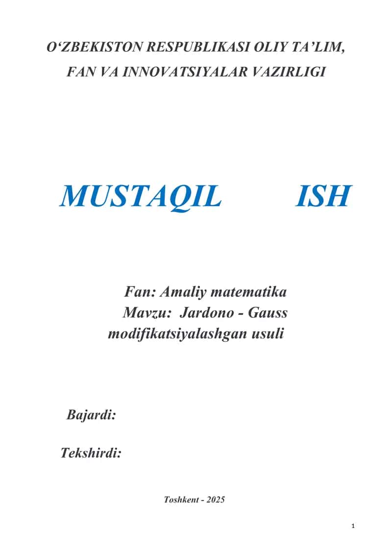 Jardono - Gauss modifikatsiyalashgan usuli 1