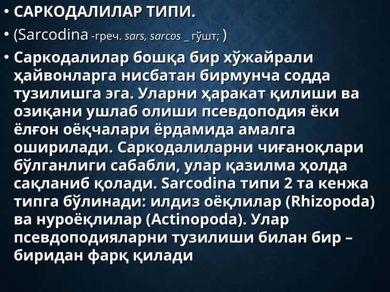Саркодалилар Типи 1