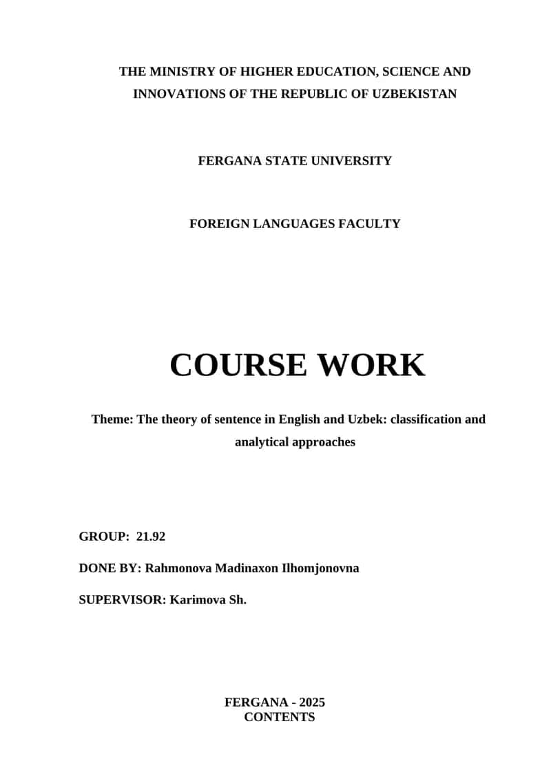 Course Work on Sentence Classification 1