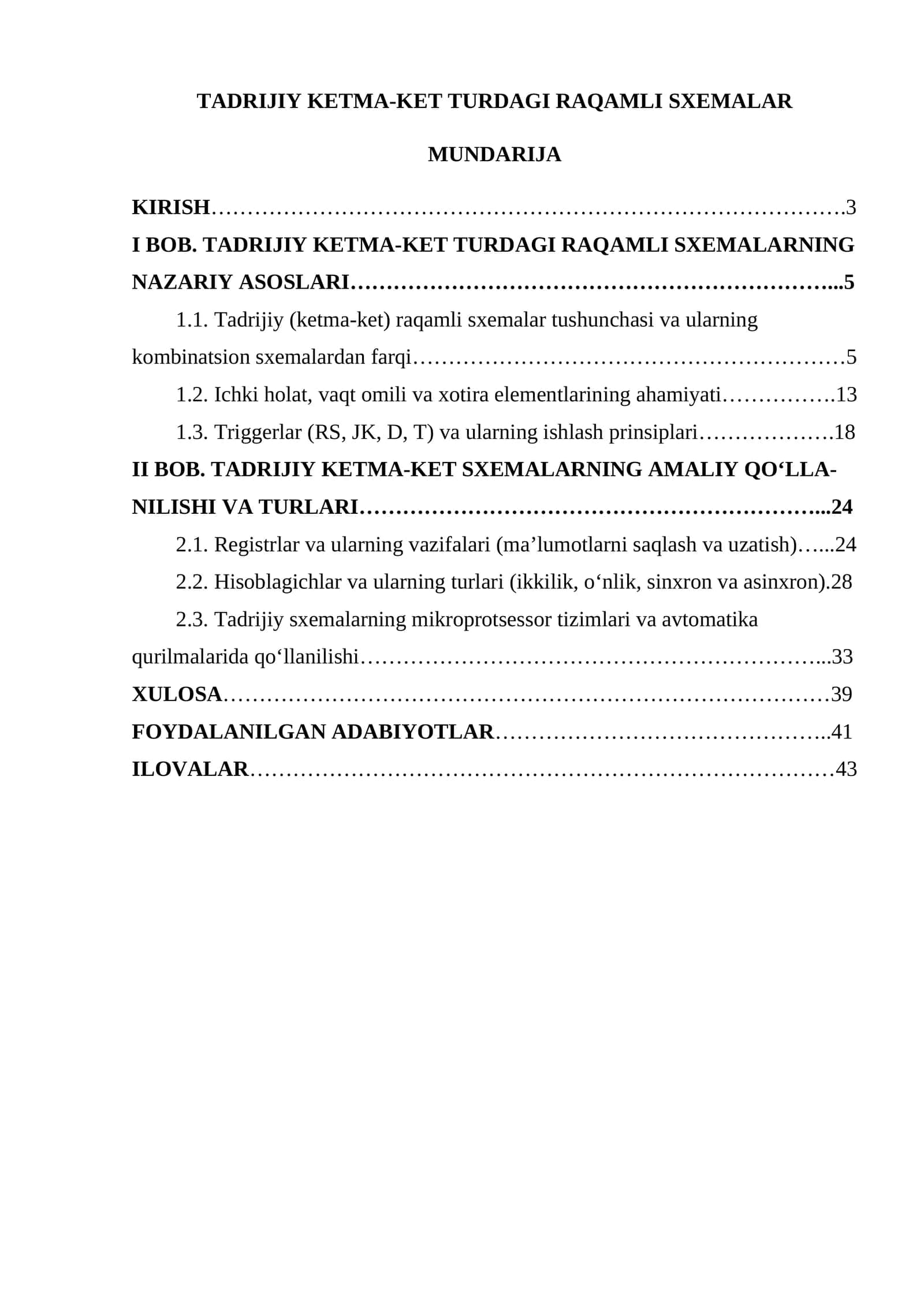 TADRIJIY KETMA-KET TURDAGI RAQAMLI SXEMALAR 1