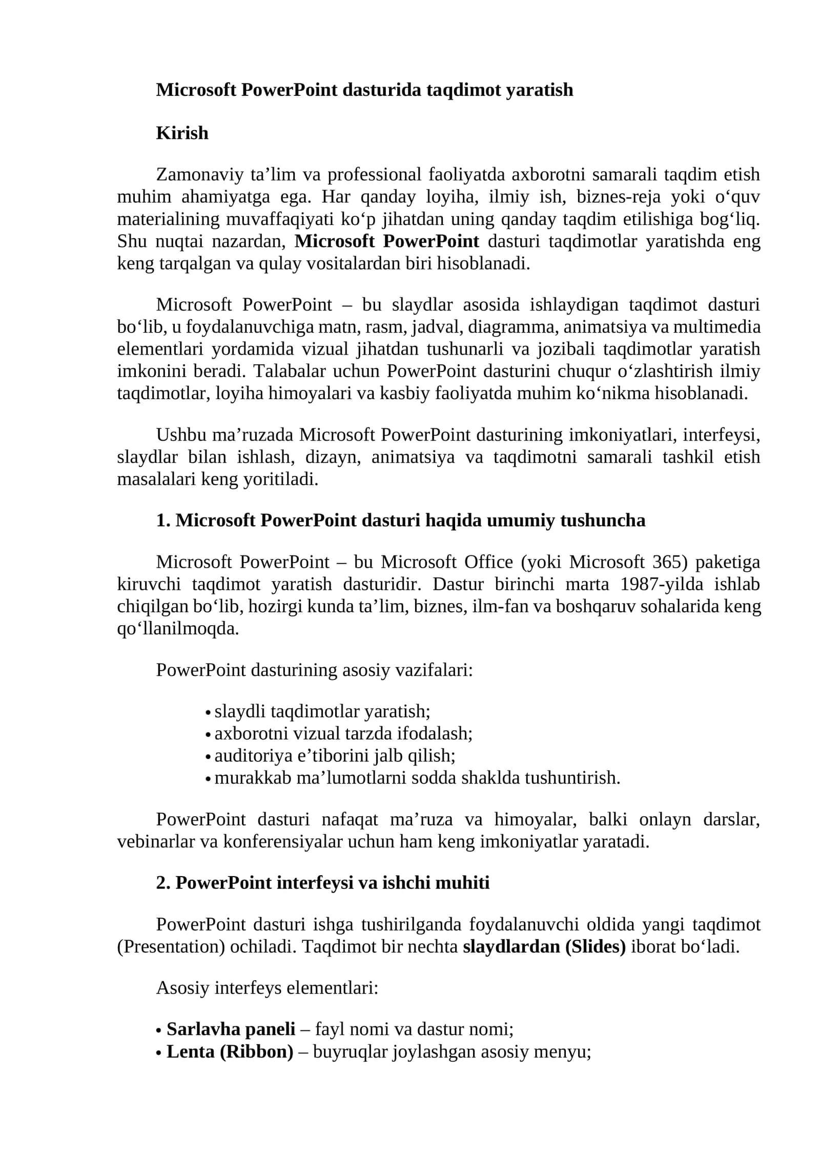 Microsoft PowerPoint dasturida taqdimot yaratish 1