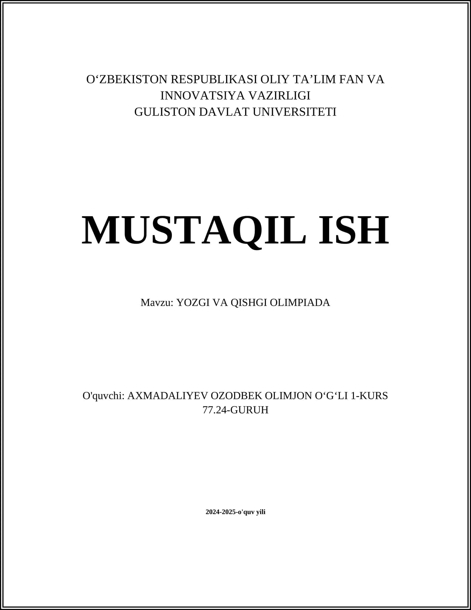 YOZGI VA QISHGI OLIMPIADA 1