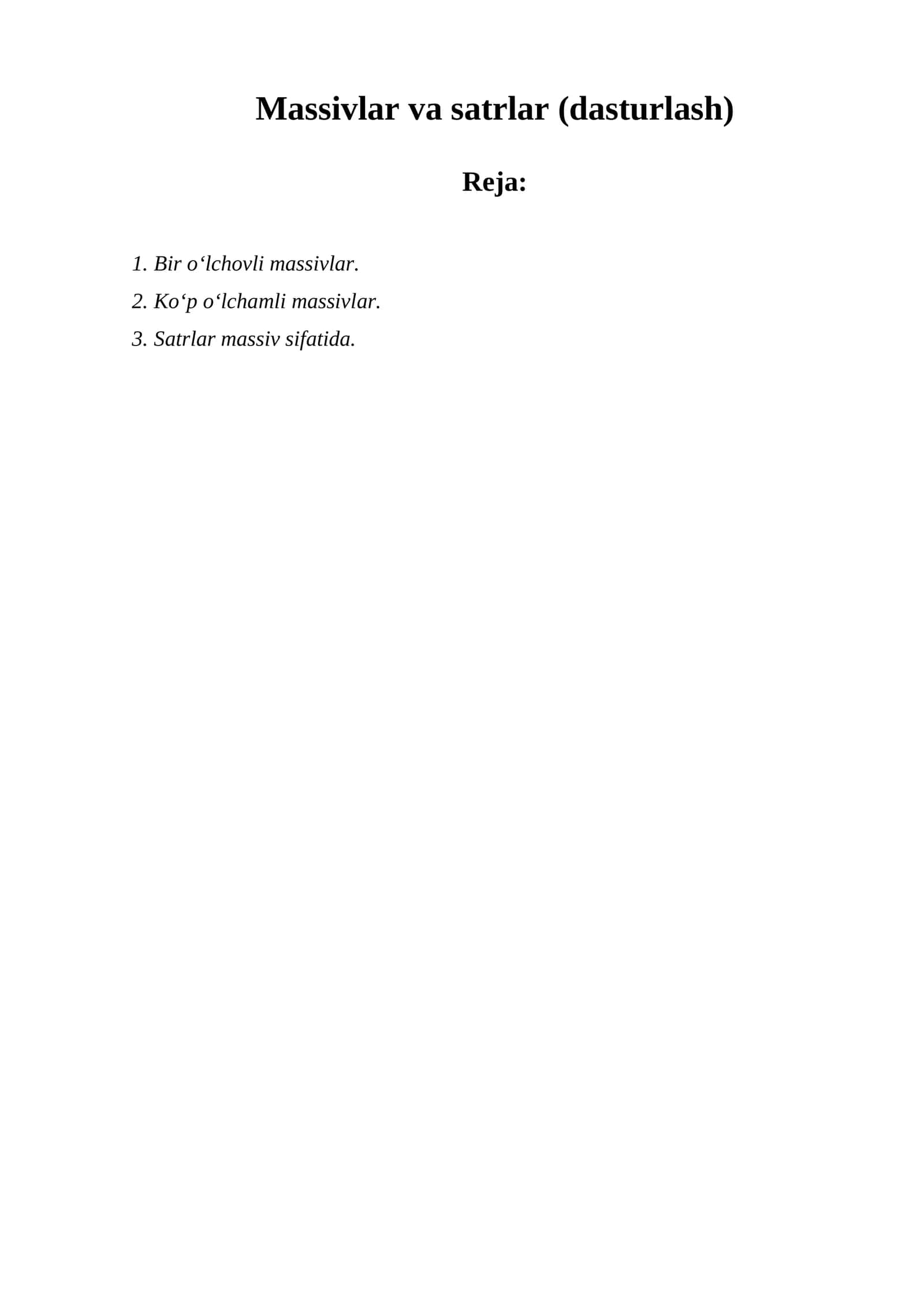 Massivlar va satrlar (dasturlash) 1