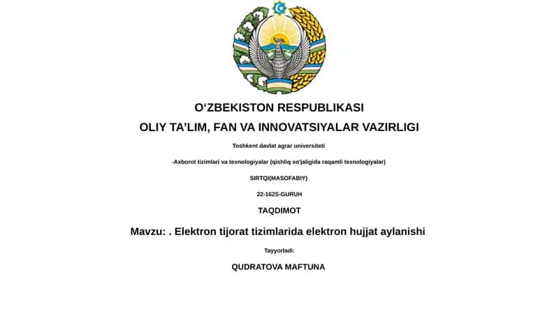 Elektron tijorat tizimlarida elektron hujjat aylanishi 1
