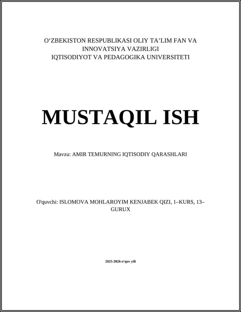 AMIR TEMURNING IQTISODIY QARASHLARI 1