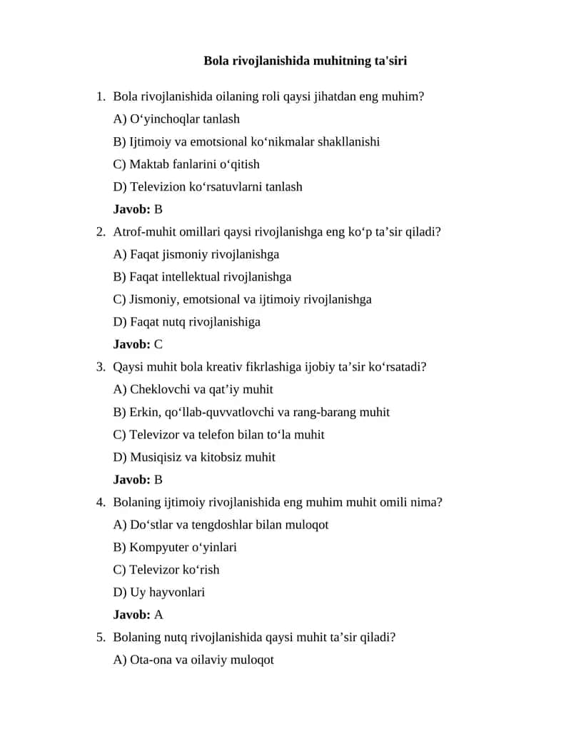 Bola rivojlanishida muhitning ta'siri 1