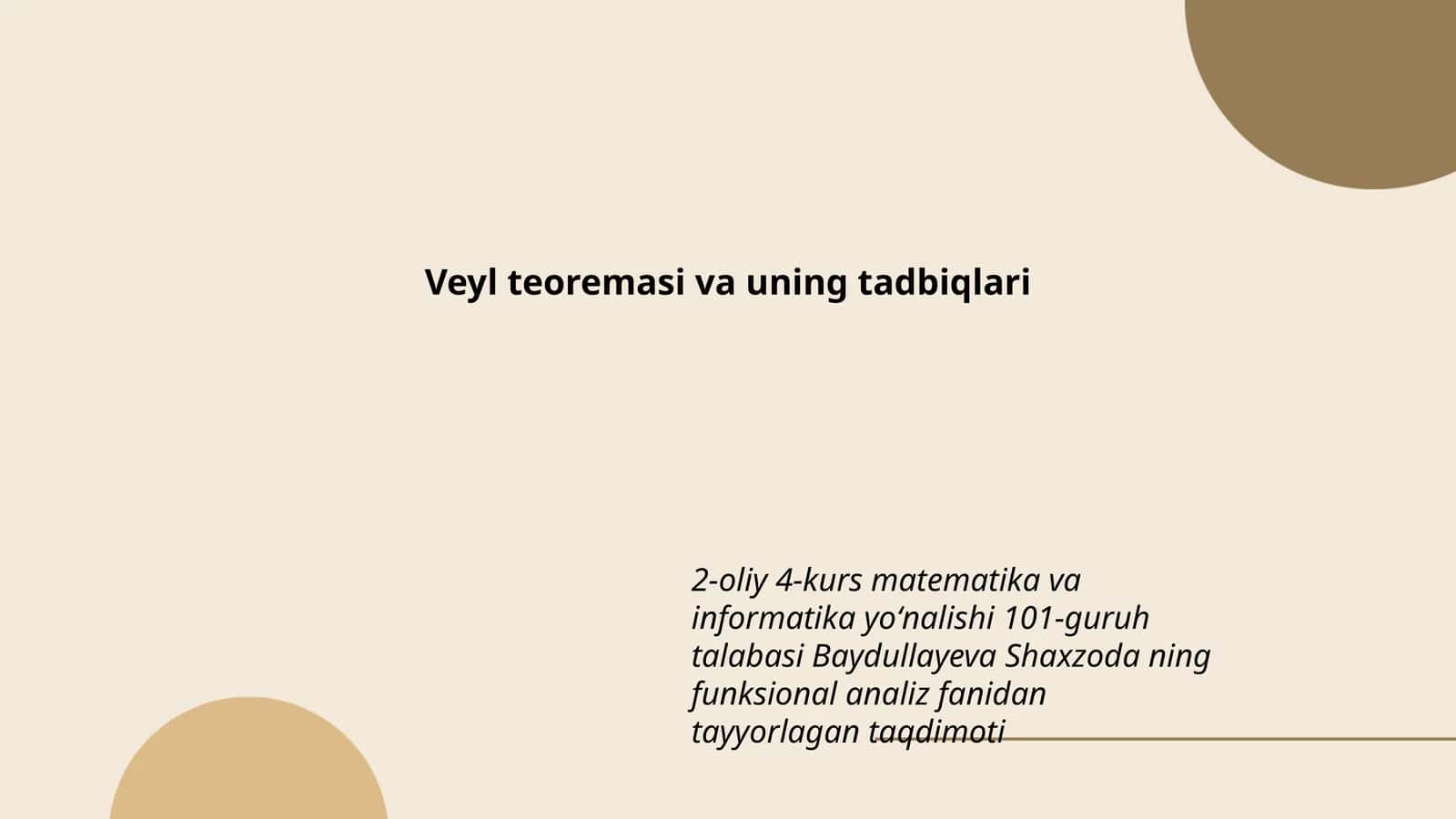 Veyl teoremasi va uning tadbiqlari 1