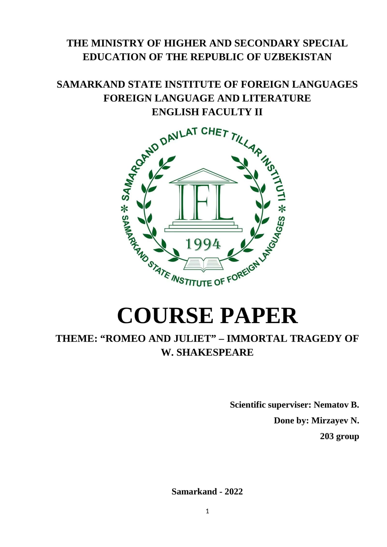 FOREIGN LANGUAGE AND LITERATURE 1