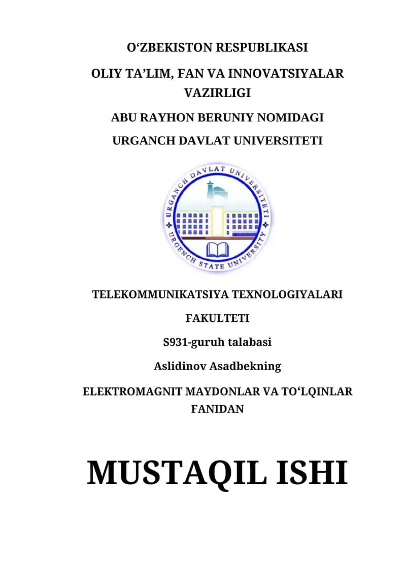 Elektromagnit Maydonlar va To‘lqinlar Asoslari 1