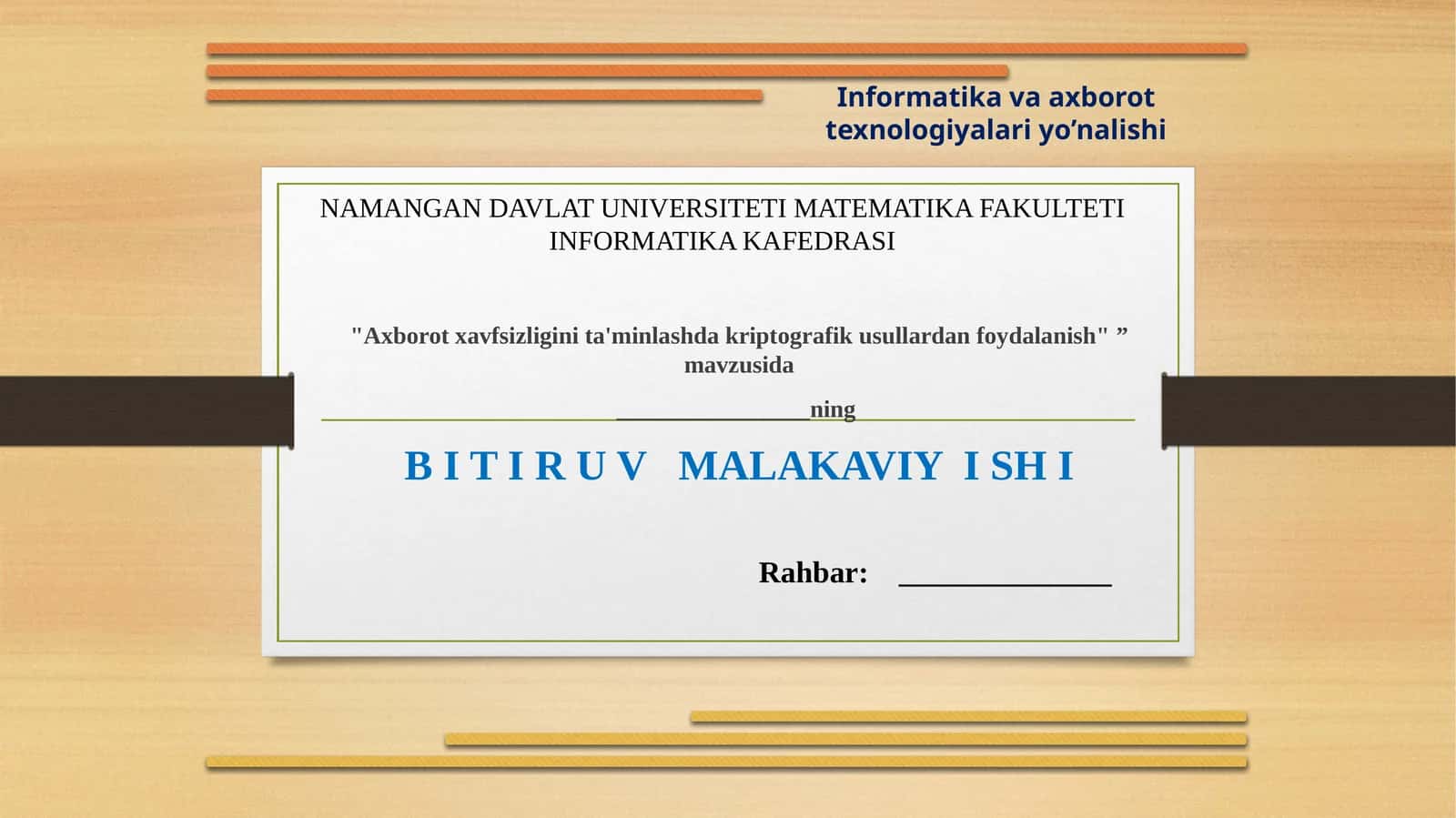 Axborot xavfsizligini ta'minlashdak kriptografik usullar 1