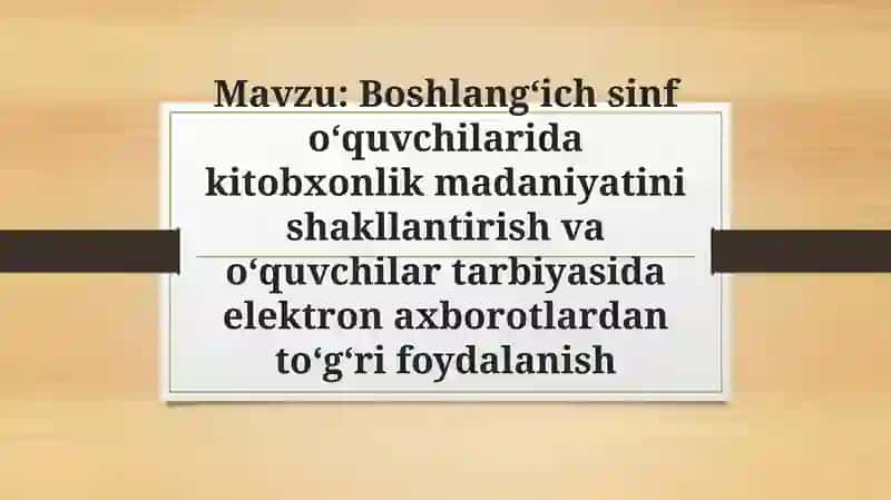 Kitobxonlik Madaniyatini Tartibiash